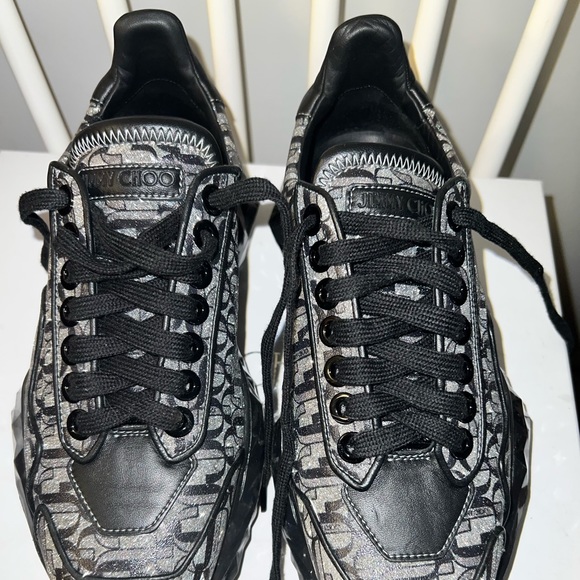 Jimmy Choo Women's Leather 'Diamond' Monogram Sneakers Silver Black - Picture 15 of 16